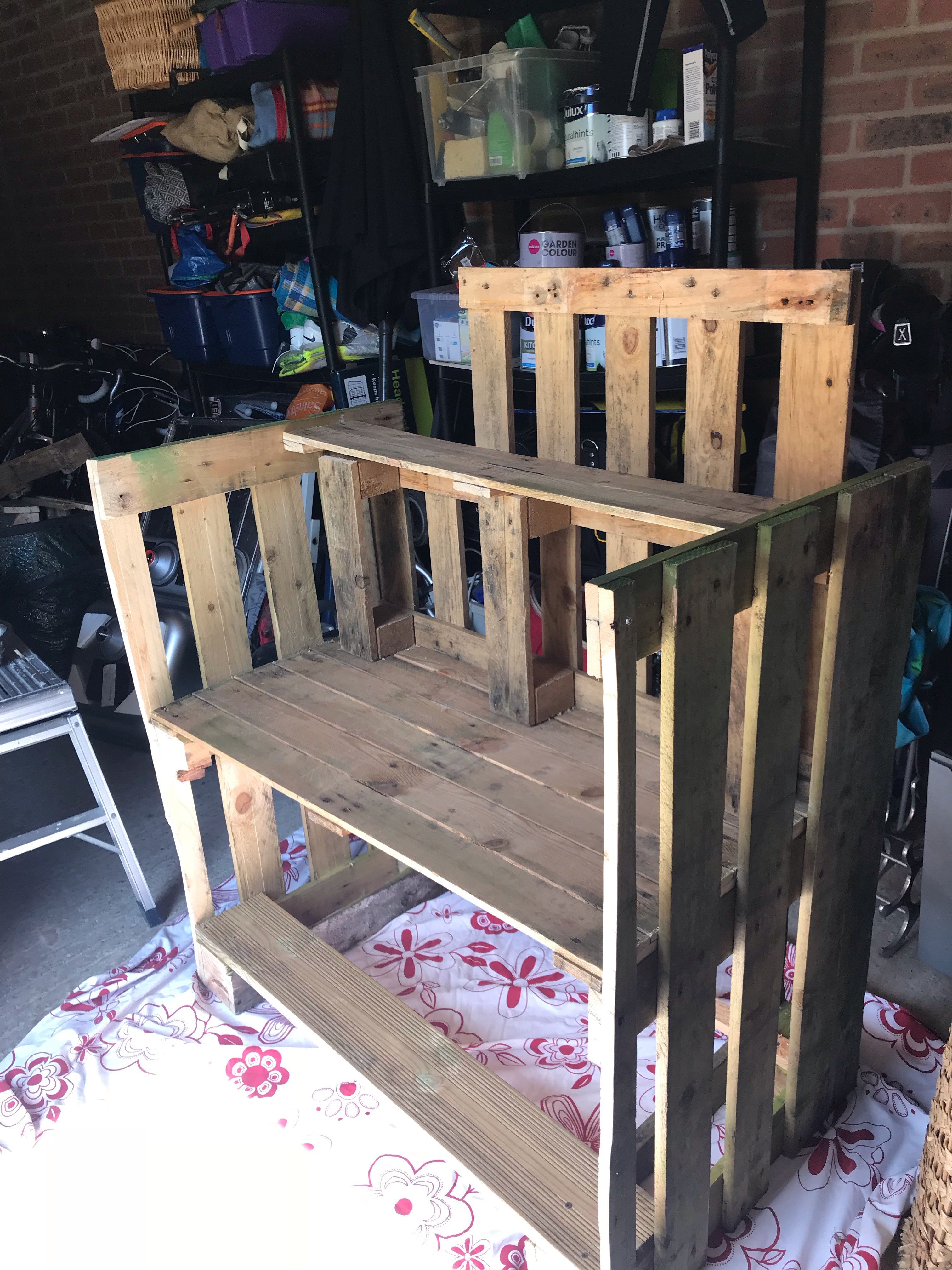 Mud Kitchen made from pallets and wooden crates